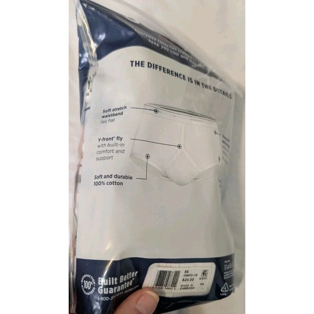 Jockey Classics Big Man 2-Pack Briefs - Size 56 White Full Rise 100% Cotton NEW